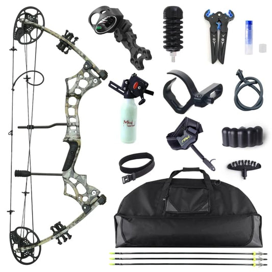 Adult Archery Compound Bow Fishing Combination Kit Adjustable 30-65lbs Composite Bow Combination 19.5 "-30" Rope Length Hunting Equipment (Camo)