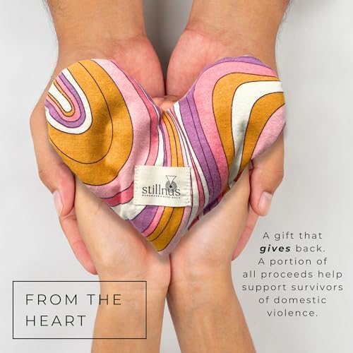 Weighted Heart Eye Pillow – Sensory Relaxation Tool for Anxiety, Sleep, and Meditation – Organic Lavender + Flaxseed – Retro Swirl Design – Stress Relief Gift for Women Under $40