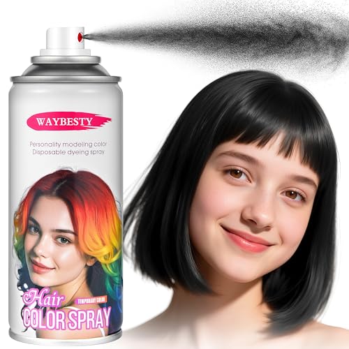 Temporary Hair Color Spray, Washable Black Hair Spray for Women, Men, Kids, One-Day Hair Color Wax Dye, Natural Hair Spray Hair Strong Style for Cosplay, Party, Christmas (Black 120ml)