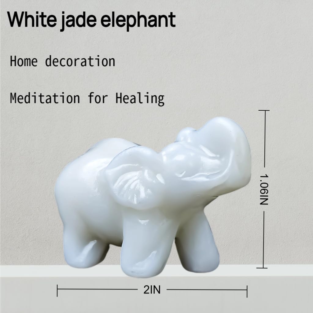 WUYOUSHI White Jade Crystal Elephant Statue 2" Healing Crystal Handmade Figurine Lucky Guardian Pocket Statues Reiki Meditation Office Home Decoration Gift