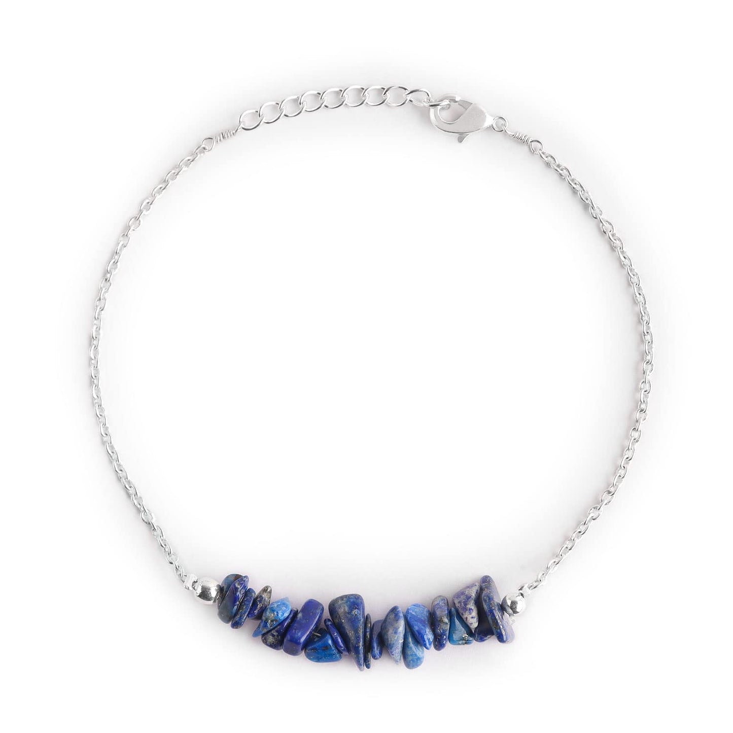 Gemimpression Handmade Lapis Lazuli Chips Bar Bracelet – Natural Energy Healing Crystals – Silver Plated Adjustable 8 Inch Chain – Gift for Her – Christmas Gift