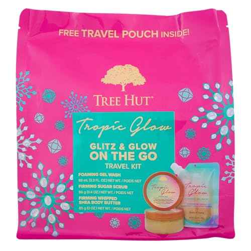 Tree Hut Glitz & Glow On the Go Travel Kit, Tropic Glow Body Care Gift Set, Exfoliating & Hydrating Self Care Essentials, Perfect Skincare Holiday Gift & Stocking Stuffer