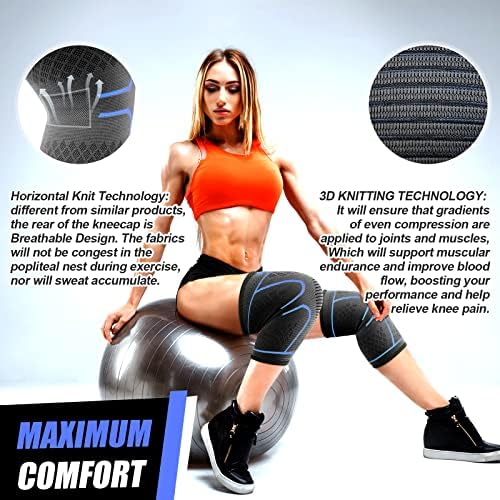 NEENCA Knee Braces for Knee Pain Women & Men -2 Pack Knee Sleeves for Knee Pain Set, Knee Brace Compression Sleeves, Knee Support for Sports, Running, Meniscus Tear, ACL, PCL, Arthritis Pain Relief...
