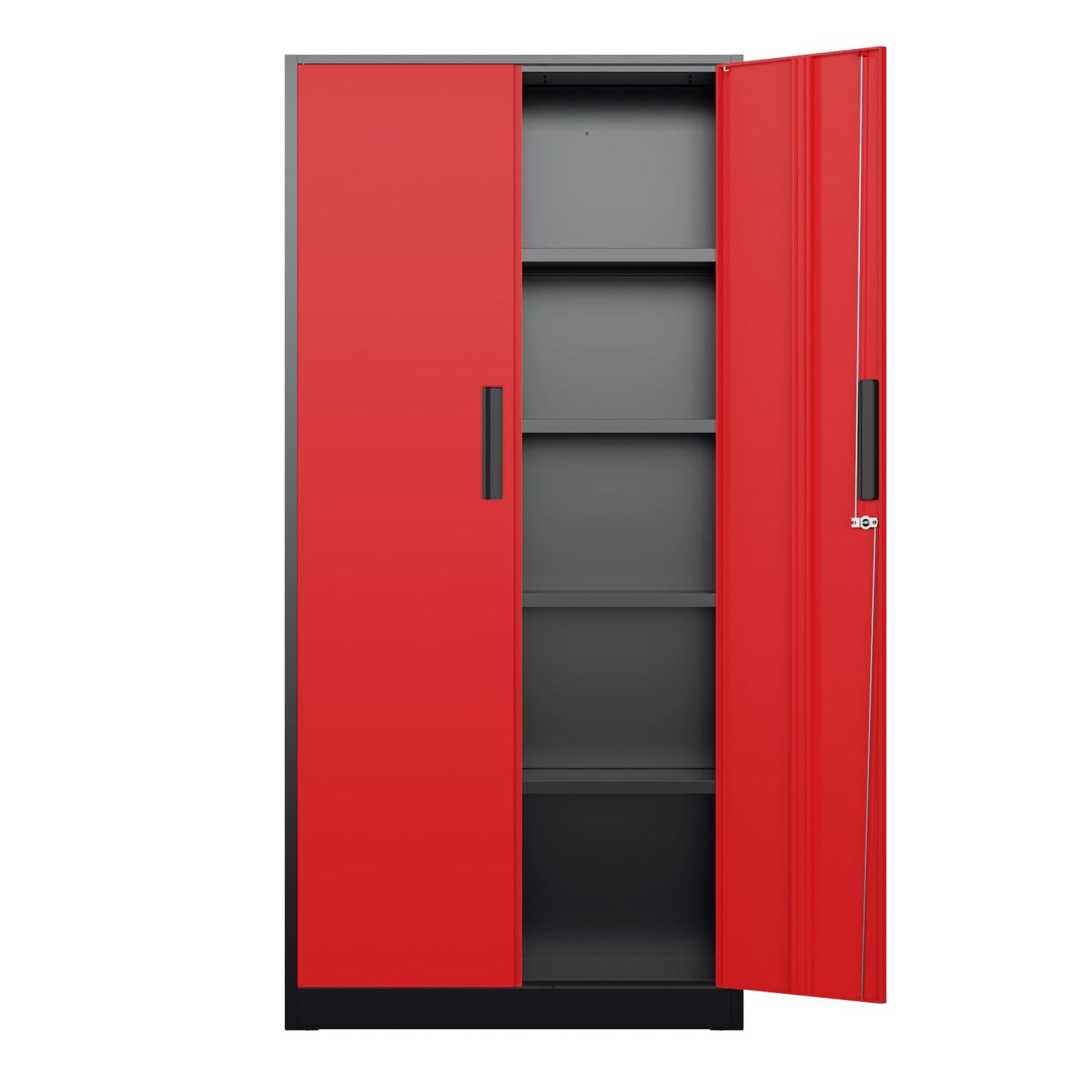 Bonusall 72" Metal Garage Storage Cabinet - 900lbs Heavy Duty Steel Cabinet with 3-Point Locking System & 4 Adjustable Shelves, Lockable Tall Storage for Garage, Office, Warehouse - Black & Red