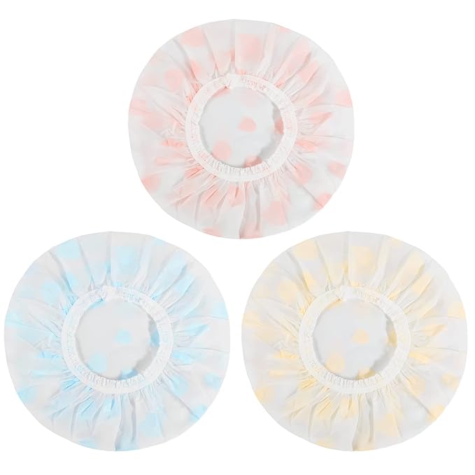 Waterproof Shower Caps, 3 Pcs Plastic Reusable Shower Caps Elastic Band Bath Caps for Women Ladies Spa Salon