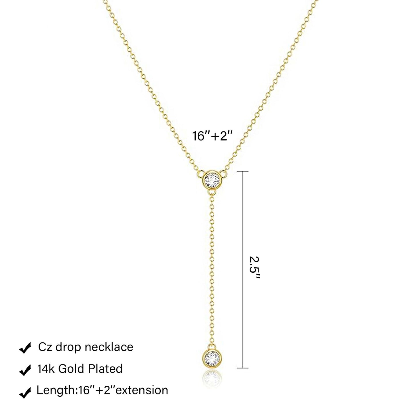 Luxval Lariat Gold Necklace for Women Trendy Dainty Long Y Necklaces CZ Pendant Choker Necklace Simple Trendy Gold Jewelry Gift for Women