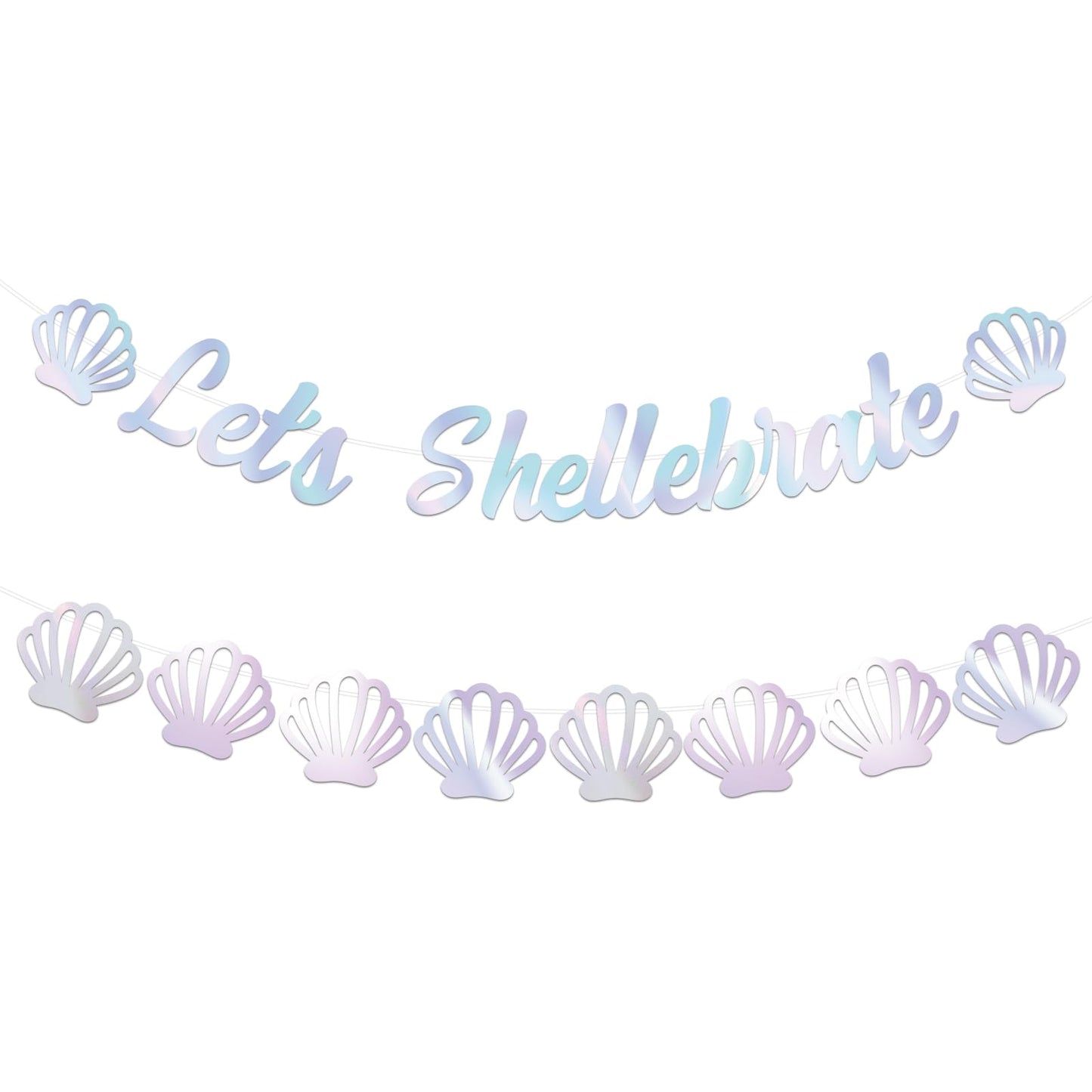 Let's Shellebrate Banner Iridescent Sea Shell Party Banner Under the Sea Mermaid Shell Garland for Girls Women Birthday Baby Shower Coastal Bachelorette Party Wedding Supplies
