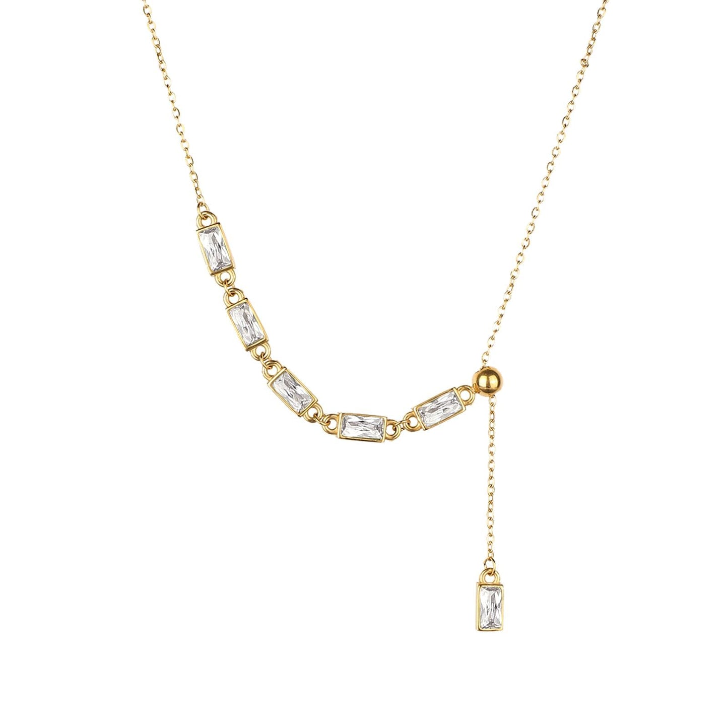 TaYolnFaSo Imitation Diamond Y Shaped Necklace 18K Gold Plated White CZ Y Lariat Necklace Emerald Cut Jewelry Christmas Gift for Women