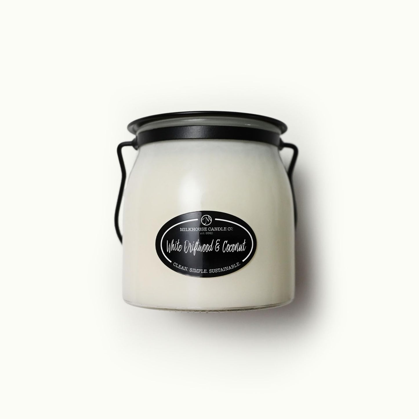 Milkhouse Candle Company White Driftwood & Coconut Soy Candle - Coconut Water | Mandarin Orange | Rosewater Scented - 16 oz Butter Jar with Lid, 65+ Hour Burn Time, Made in the USA