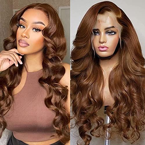 Chocolate Brown Lace Front Wig Human Hair 150% Density Auburn 13X4 Body Wave Lace Front Wig Human Hair Colored Hd Transparent Glueless Wigs Pre Plucked 26Inch