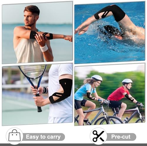 30 Count Kinesiology Tape for Elbow Pre Cut Waterproof Elbow Tape Original Cotton Athletic Latex Free Relief Muscle Support Pain for Sports and Long Lasting Support(Black)