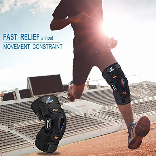 Knee Brace for Men/Women, Hinged Knee Brace with Metal Side Stabilizers, Knee Support with Patella Gel Pad and X-Strap Fixing, Knee Braces for Knee Pain Relief, Meniscus Tear, Arthritis, ACL, PCL, MCL