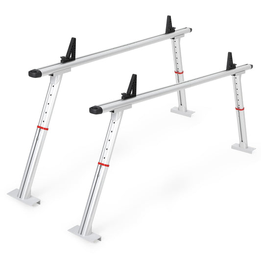 Adjustable Aluminum Pickup Ladder Rack – 35.4" to 71" Width, 800 Lb Heavy Duty 2-Bar Truck Bed Rack with No-Drill c-Clamp Mount – Utility Hauler for Kayaks, Lumber, Surfboards & Ladders – Silver
