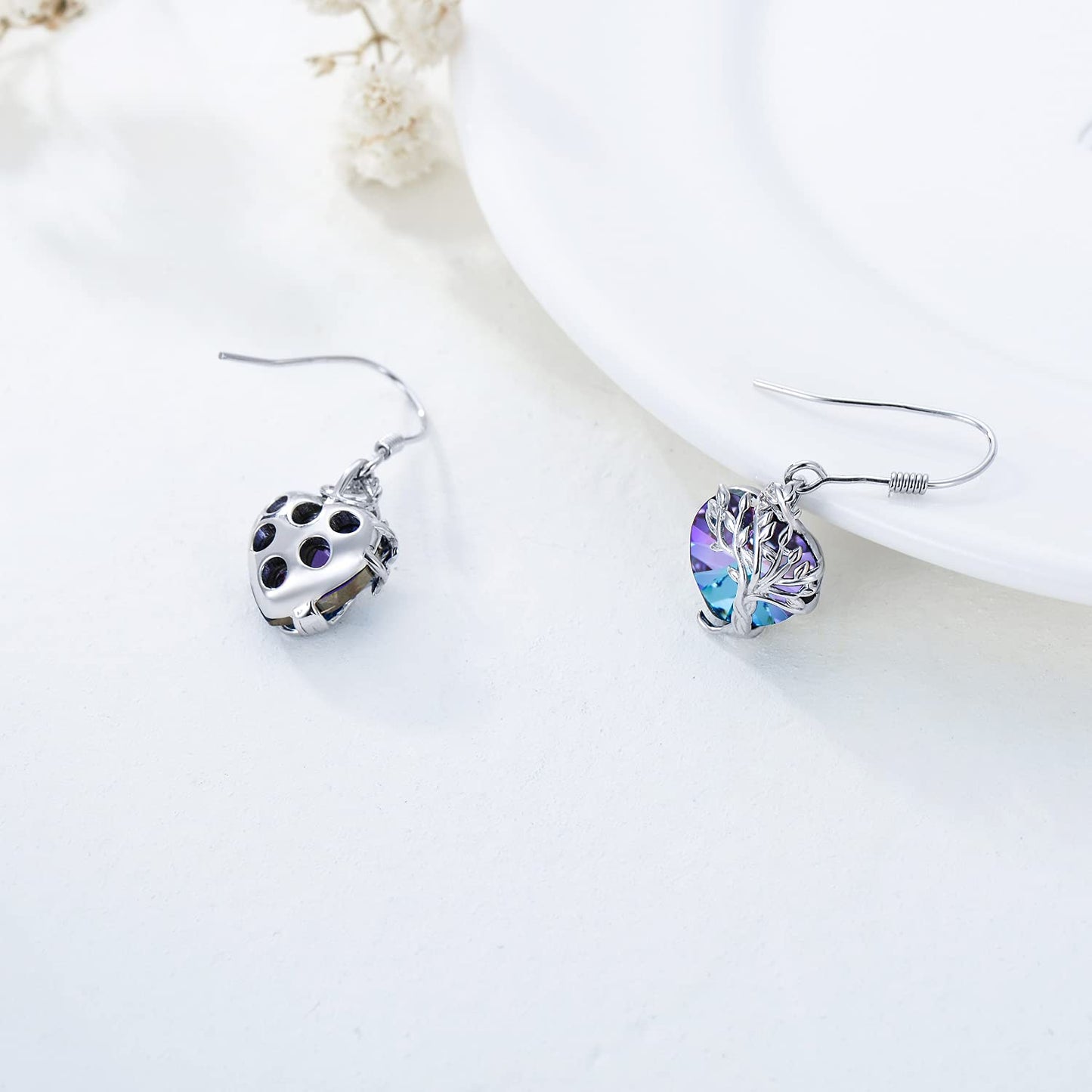 TOUPOP Heart Amethyst Earrings Sterling Silver Tree of Life Earrings February Birthstone Jewelry Birthday Mothers Day Gifts for Women Mom Her
