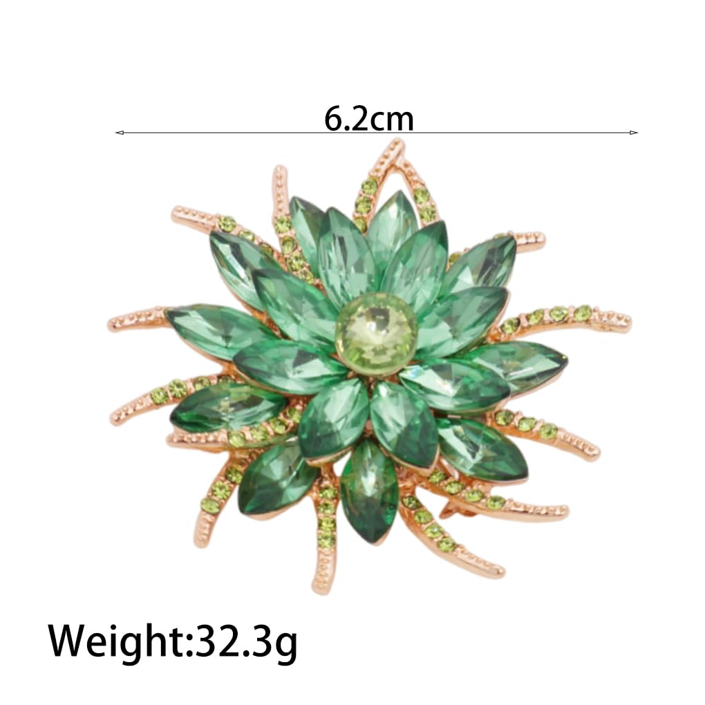 Rhinestone Large Flower Brooches Pins for Women Fashion Sparkly Crystal Sunflower Statement Brooch Unique Wedding Party Suit Dress Jewelry Accessories (Green2)