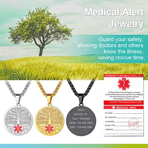Supcare Medical Alert Necklace for Men Women, Stainless Steel Engraved Medical Emergency Pendant,Customized Medical ID Jewelry(16 Types)