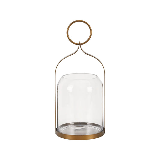 12.6" High Metal Hurricane Lantern in Antique Brass with Handmade Sturdy Glass for Pillar Candle, Plants, Glass Terrarium, Glass Vase, Industrial, Farmhouse. Table top, Outdoor (1, Brass, 6"x12.6")