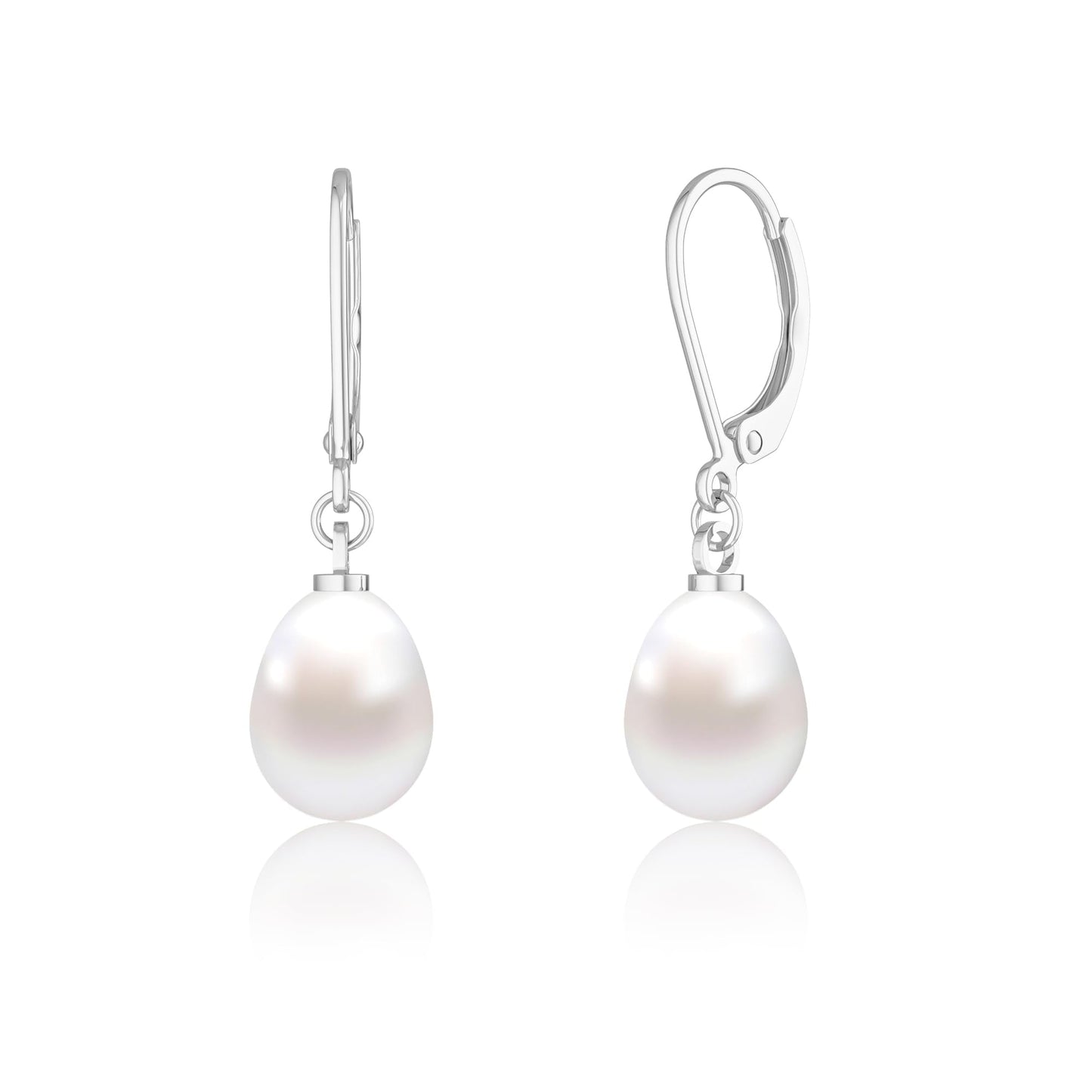 Freekiss Silver Pearl Earrings for Women: Trendy Dangle Earrings Dainty Hypoallergenic 925 Sterling Silver Leverback Dangle Earrings for Women Prom Wedding Earrings Silver Jewelry for Women