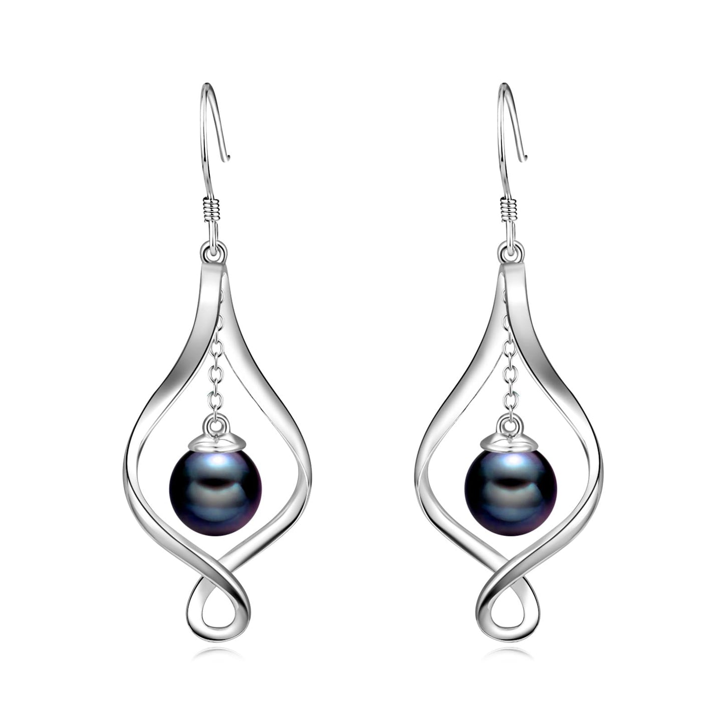 Pearl Earrings for Women Sterling Silver Twist Black Pearl Earrings Jewelry Gifts for Women
