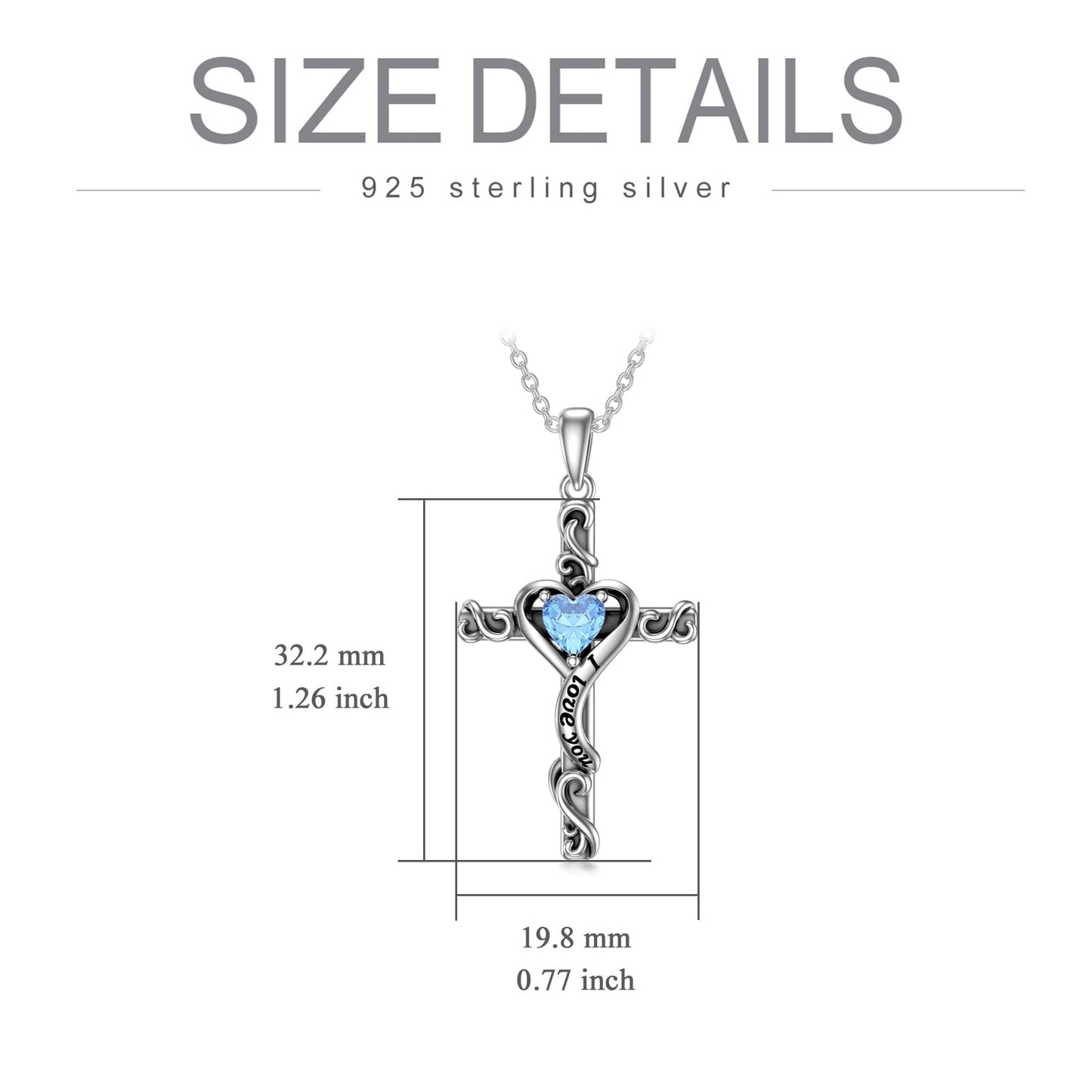 TOUPOP Aquamarine Cross Necklace for Women Sterling Silver March Birthstone Cross Pendant Necklace Heart Love Jewelry for Her Girlfriend Wife Mom Anniversary Birthday Mothers Day Gifts