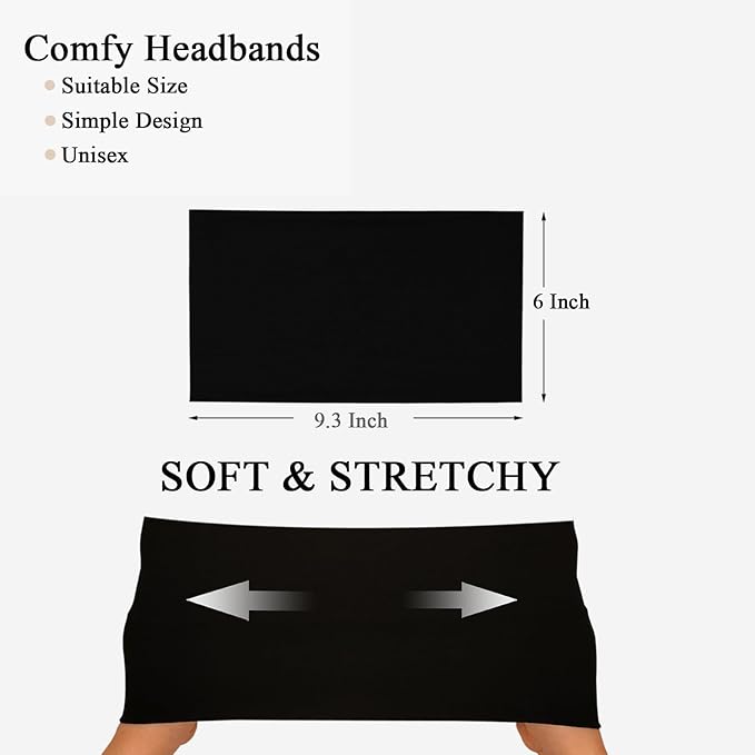 Sefiinh Wide Headbands For Women Stretch Headband Boho Head Bands Women's Hair Band Turban Workout Hairband Accessories Black 6 Pack