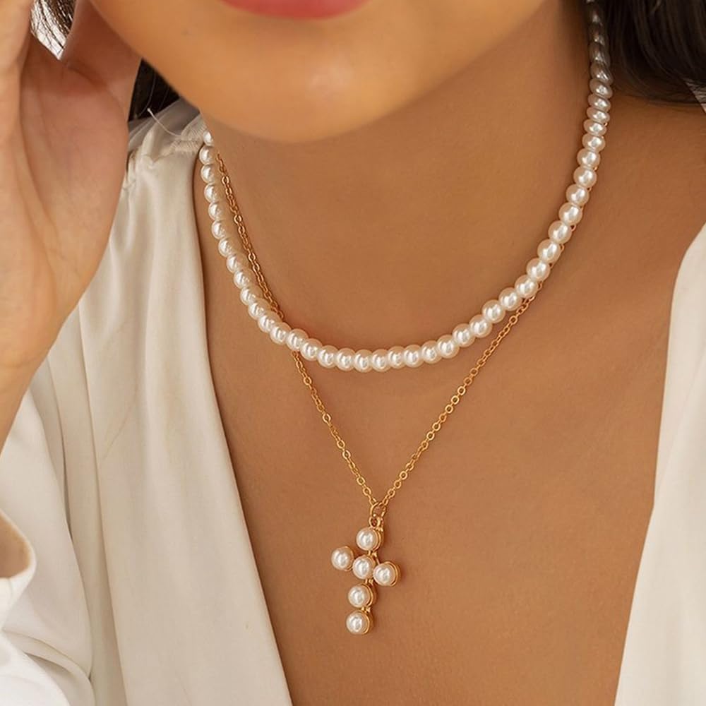 Trinckle Pearl Necklaces for Women, 6 MM White Pearl Choker Necklace 14'' Dainty Pearl Necklace as Birthday Gifts for Teens Pearl Costume Strands White Jewelry Wedding Bride Bridesmaid Gifts