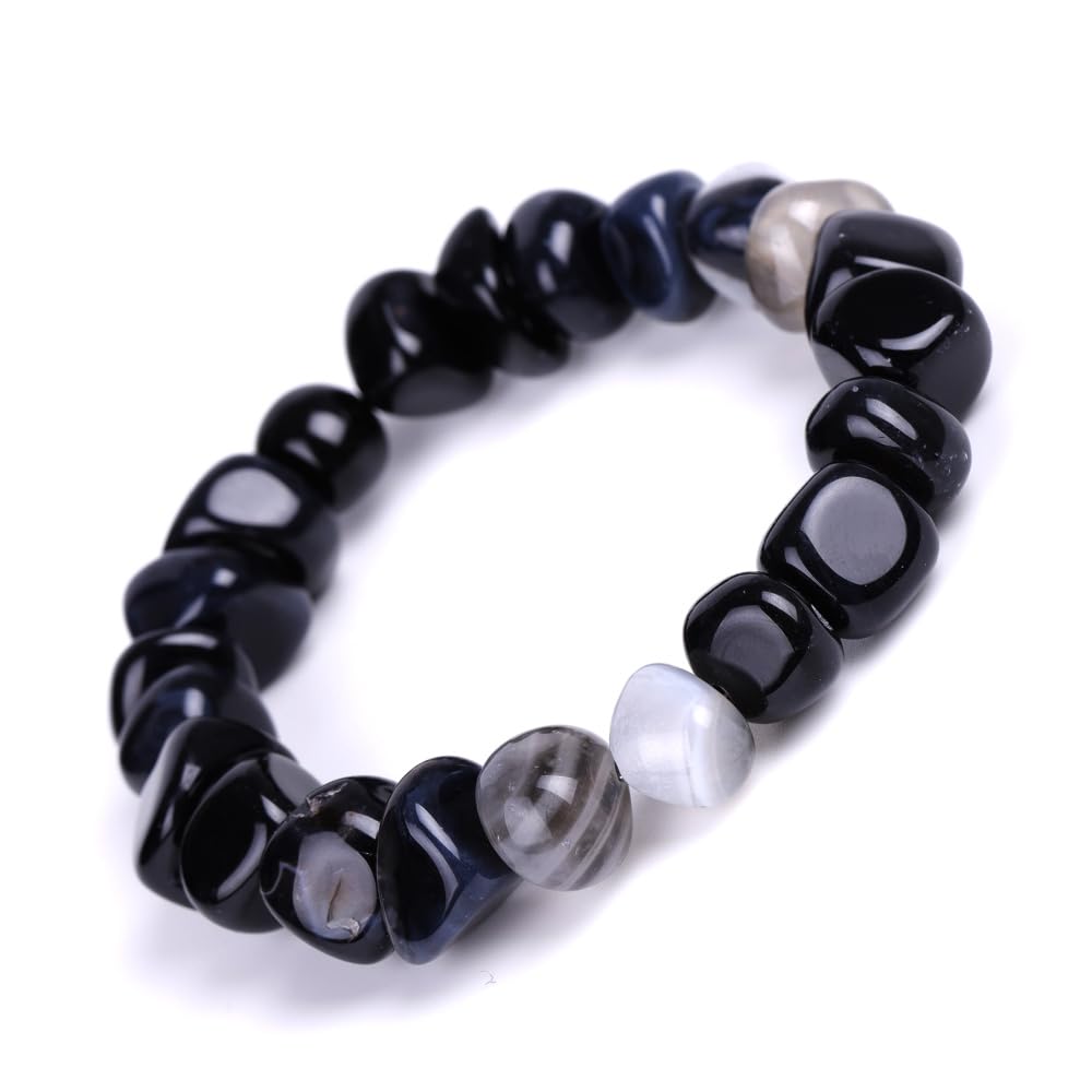 HZHRony 8mm 10mm 12mm Energy Power Crystal Chakra Reiki Healing Bracelets for Women Men 7 Inch Irregular Natural Stone Beaded Stretch Bracelet Black