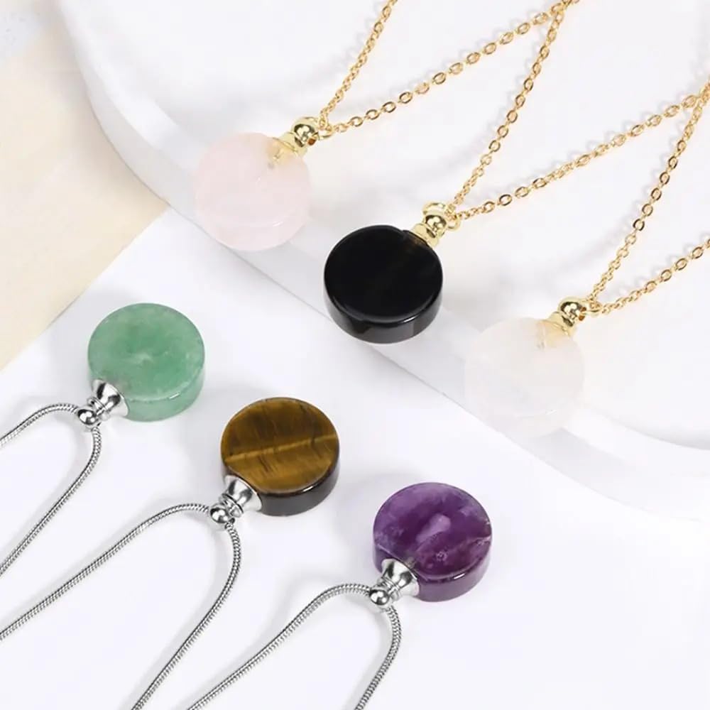 925 Sterling Silver Essential Oil Necklace For Women And Men, 14K Gold Filled Natural Stone Round Perfume Bottle Necklace, Essentials Oil Diffuser Vial Necklace (10 - Essential Oil Necklace)