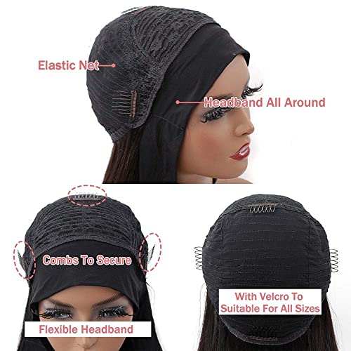 Ombre Headband Wig Human Hair #4/27 Highlight Body Wave Headband Wig 22 Inch Glueless None Lace Front Wig Brazilian Virgin Human Hair Wigs for Black Women Wear and Go Wig 150% Density