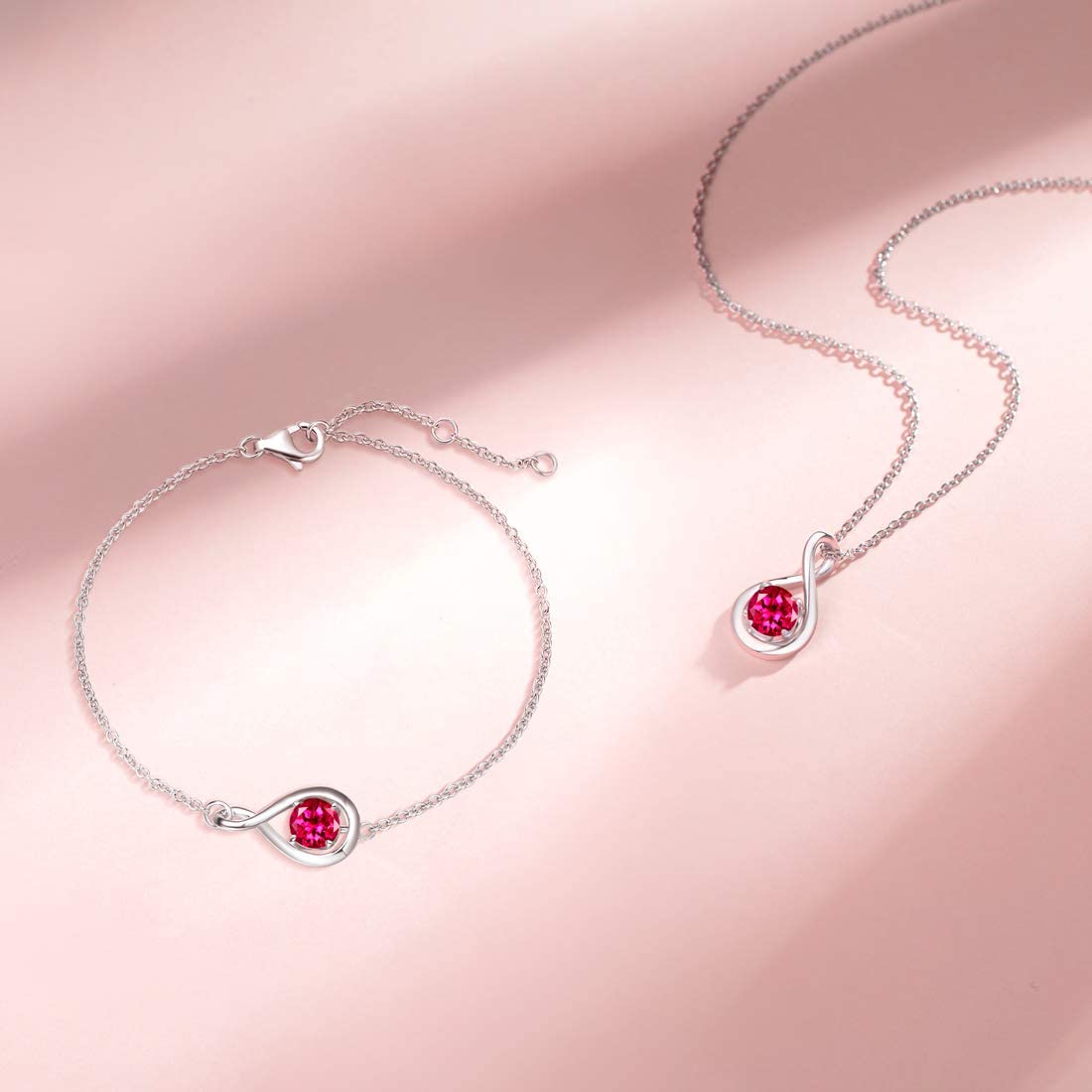 FANCIME Ruby Necklace July Birthstone for Women 925 Sterling Silver Dainty Infinity Link Pendant Red Gemstone Fine Jewelry Birthday Anniversary Mothers Day Gifts for Women Her
