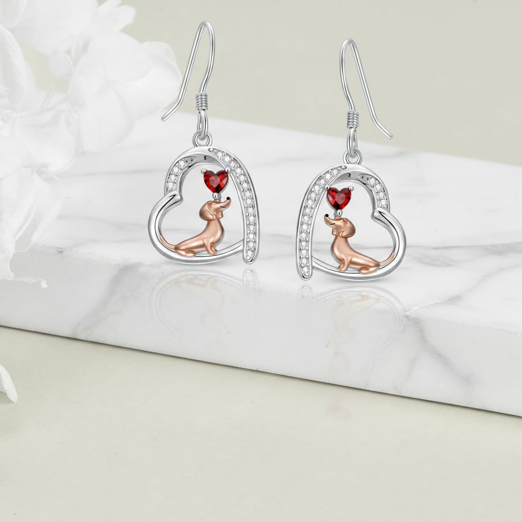 PROESS Dachshund Earrings for Women 925 Sterling Silver Dangle Drop Dog Earrings Cute Dachshund Jewelry Gifts for Christmas Birthday