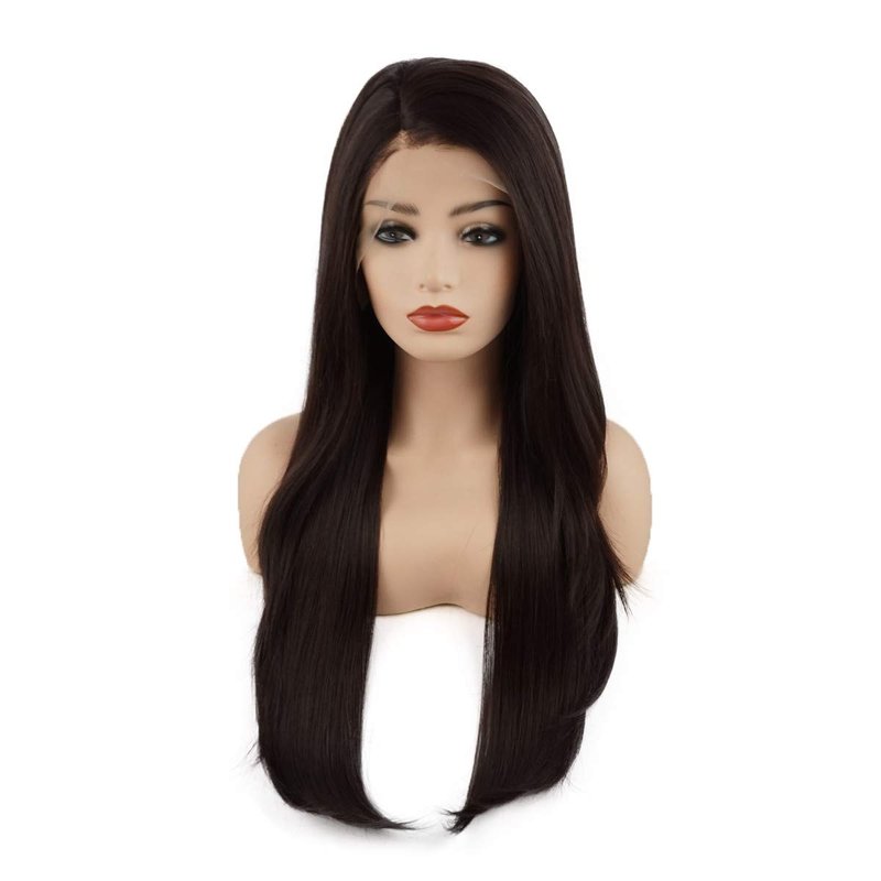 Meiyite Hair Straight Long 24inch Dark Auburn Heavy Density Realistic Heat Resistant Synthetic Lace Front Wig