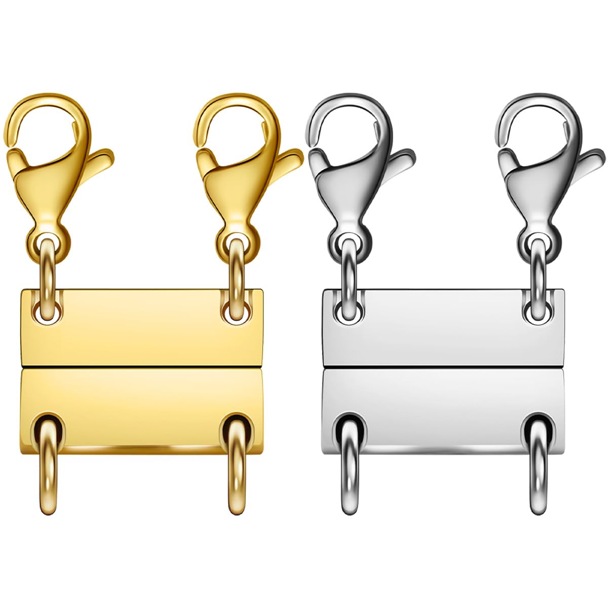 Layering Magnetic Necklace Clasps, Multiple Necklace Clasp,Necklace Clasps for Layered Look，Stainless Steel Chain Link Clasps for Necklaces and Bracelets, Silver, Gold (2golden 2silver A)