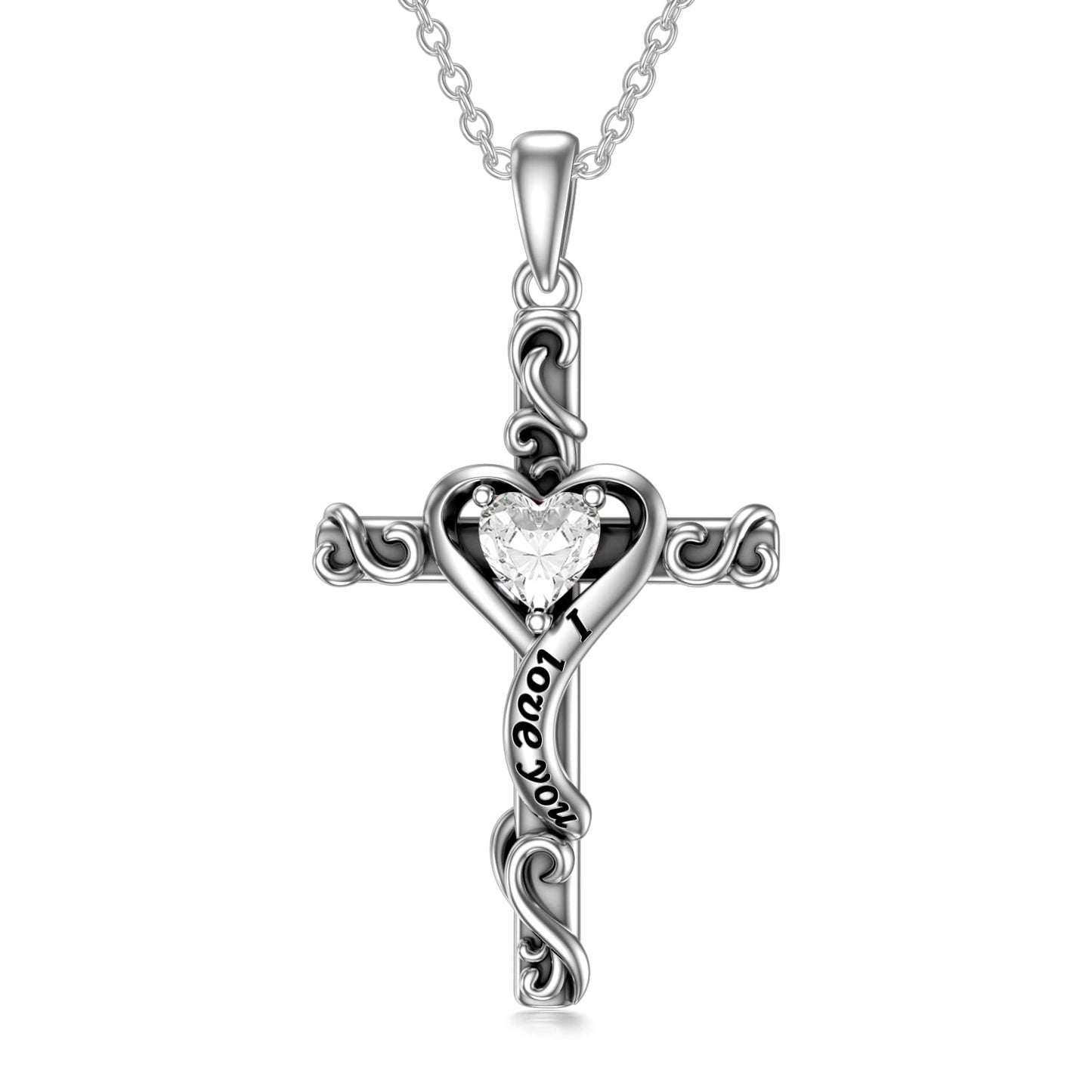 TOUPOP Diamond Cross Necklace for Women Sterling Silver April Birthstone Cross Pendant Necklace Heart Love Jewelry for Her Girlfriend Wife Mom Anniversary Birthday Mothers Day Gifts