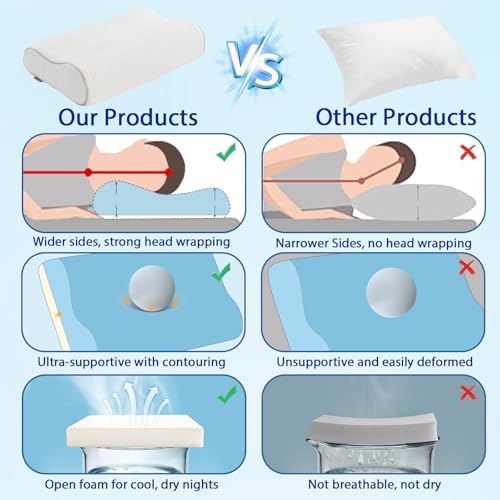 Memory Foam Pillows Cervical Pillow for Neck Pain Relief, Ergonomic Pillow for Shoulder Pain, Orthopedic Contour Pillow for Side Sleepers, Neck Support Pillows for Sleeping with Cooling Pillowcase
