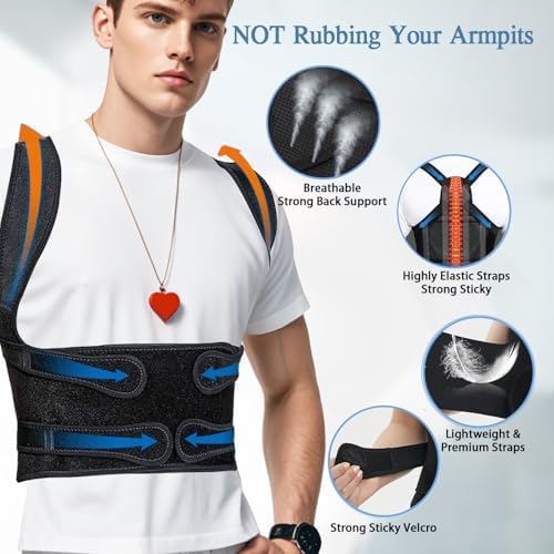 Posture Corrector for Women and Men,Adjustable Full Back Brace and Shoulder Straightener,for Back Pain Relief,Hunchback Correction,Scoliosis,Posture Trainer（Black, Small）