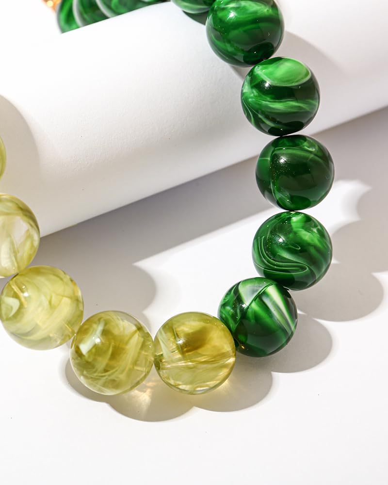 FAUTHENTICUTE Two-Tone Green Chunky Beaded Choker Necklace for Women Boho Western Statement Necklace Trendy Summer Beach Everyday Green Beaded Necklaces for Women