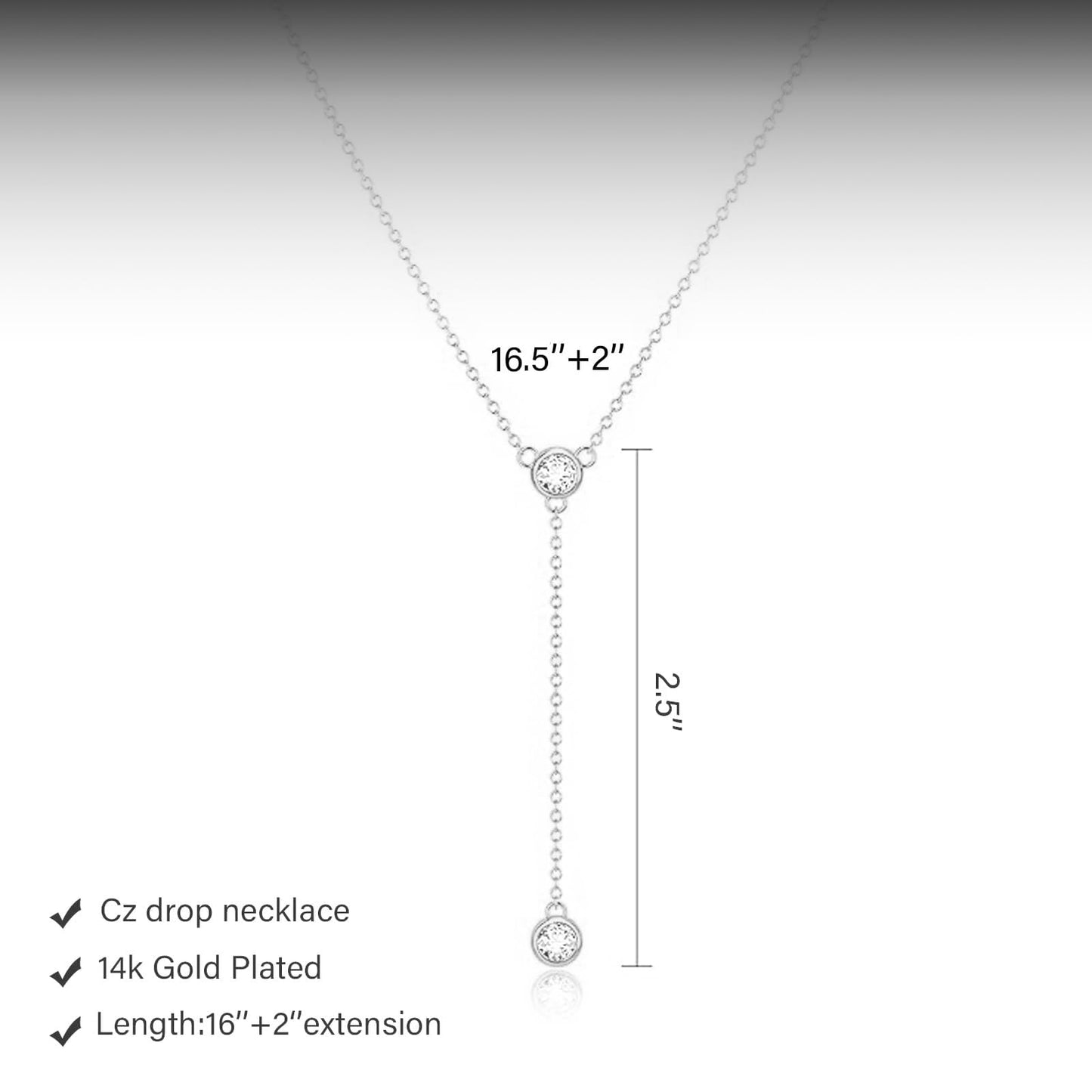 HERIER Lariat Silver Necklace for Women Silver Plated Dainty Long Y Necklaces CZ Pendant Drop Choker Necklace Trendy Simple Silver Jewelry for Women