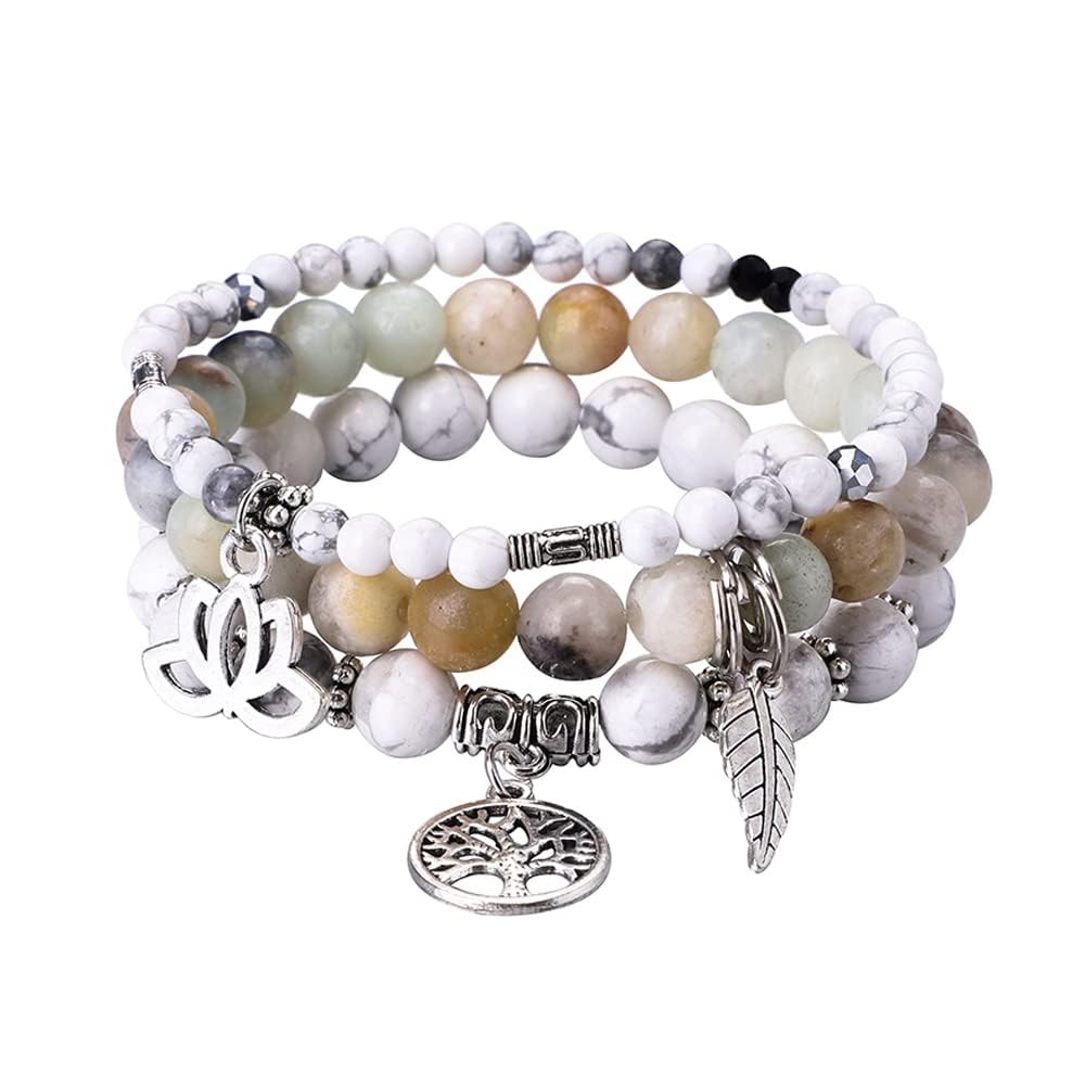 UEUC Tree of Life Yoga Healing Stone Bracelets,Multilayer Lotus Chakra Stone Reiki Bracelet Sets,Anxiety Crystal Natural Stone,for Women Stress Relief(#172)