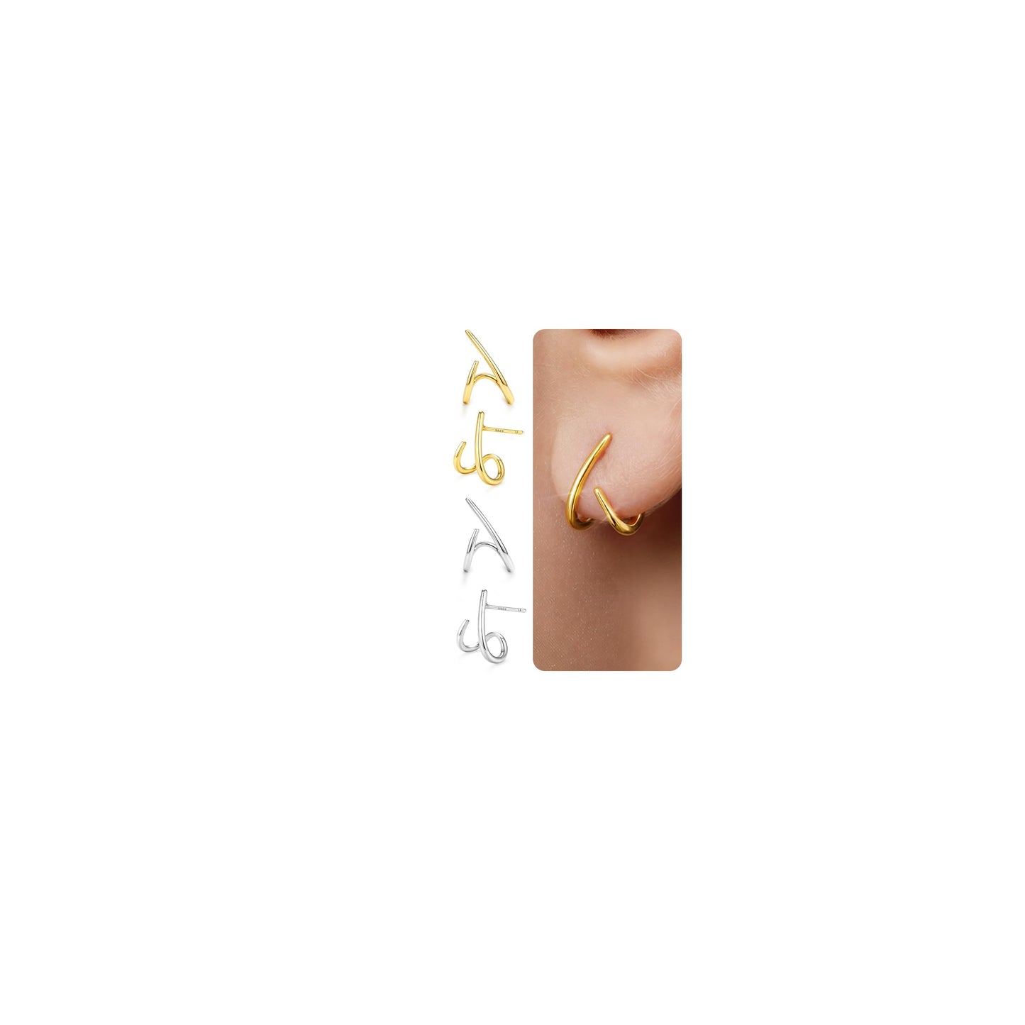 KRFY 2 Pairs Stud Earrings for Women, 16K Plated Silver Gold Earrings for Women Trendy S925 Sterling Silver Post, Dainty Hypoallergenic Earring Jewelry No Tarnish
