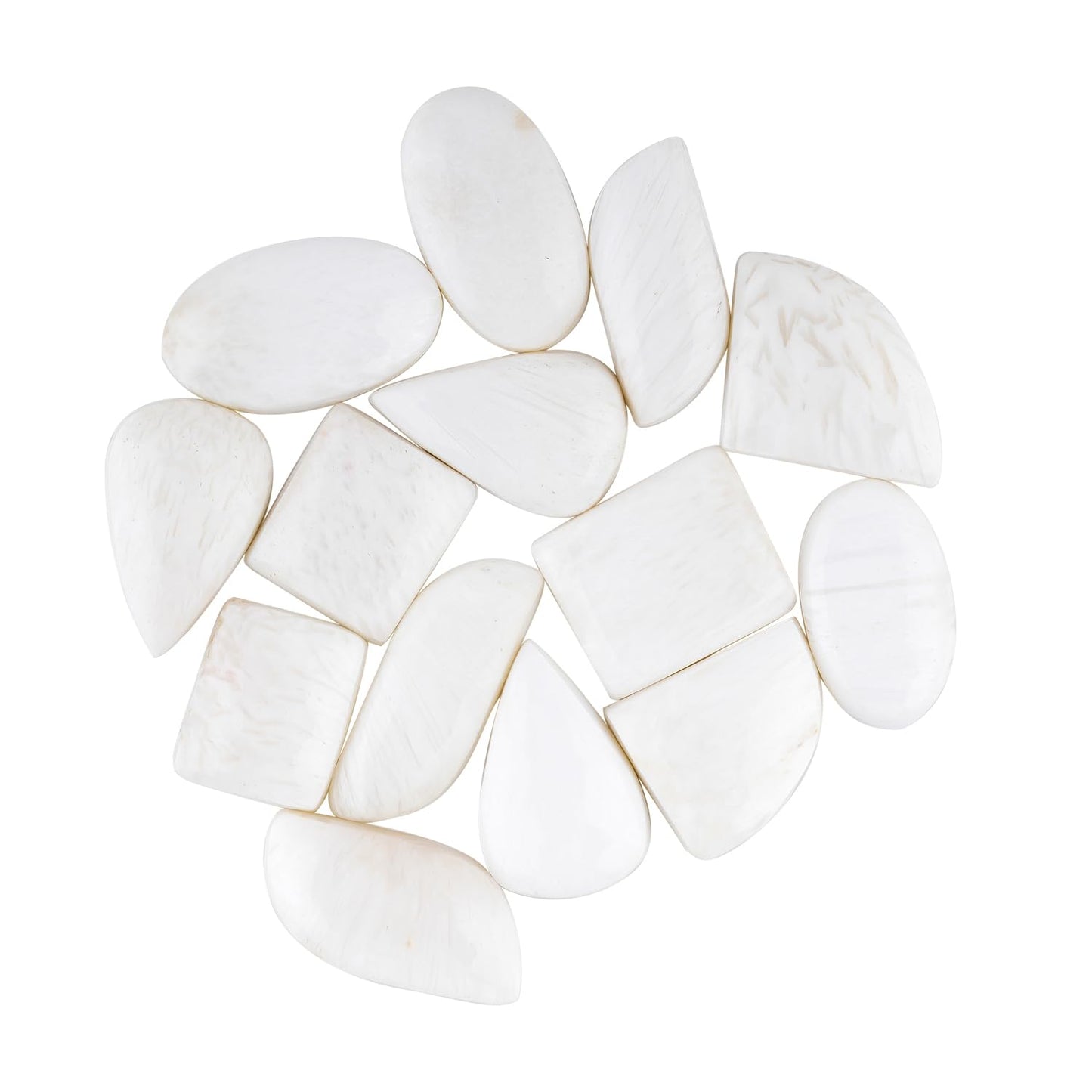 GemSymphony 100 Carat Natural Scolecite Gemstone Cabochon Lot Mixed Shapes – 5 to 6 pcs Hand Polished Crystal Stones for Jewelry Making Supply, Healing, Reiki, Craft Supplies, Unique Cab Set for Wire Wrapping & Collectors (15-20 mm)