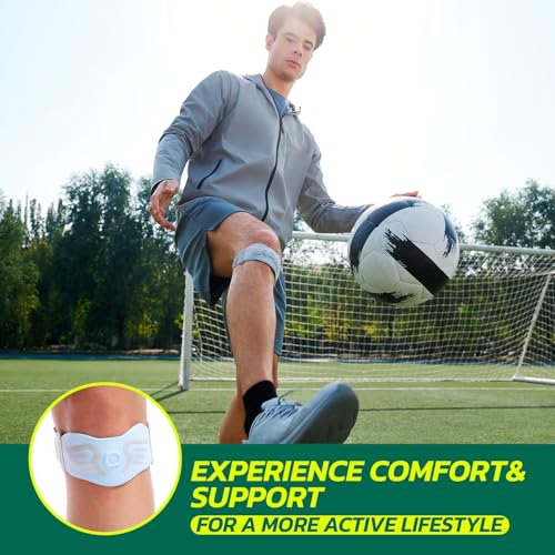 2 Pack Patella Knee Strap Band for Knee Pain Knee Support Patella Stabilizer Braces Tendon Ergonomic Silicone Pad (with 2 adjustable straps, one long & one short)