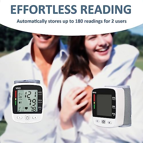 Blood Pressure Monitor, Irregular Heartbeat Detector, Automatic BP Monitor 90x2 Reading Memory and Large LCD Display, USB Charging, Adjustable Wrist Cuff, Ideal for Home and Hospital