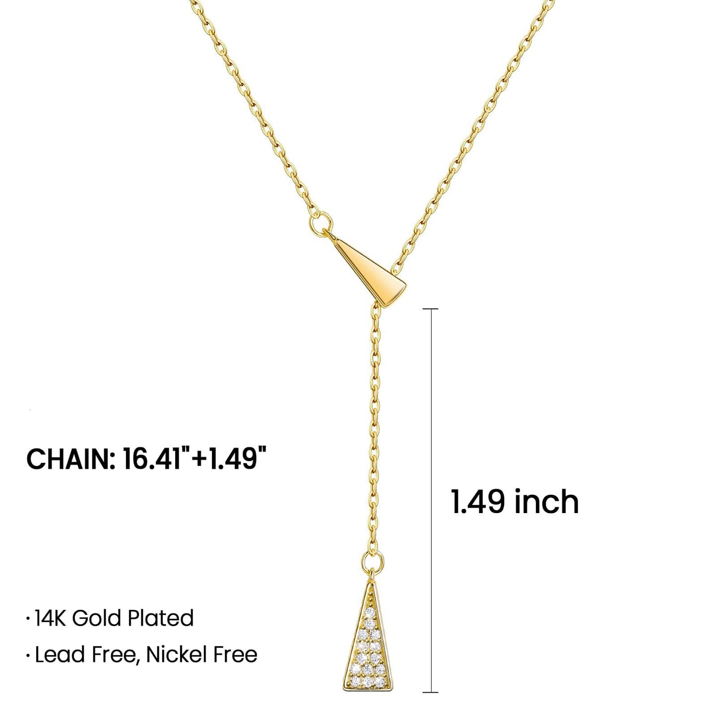 UTISUVIKO Triangle Necklace for Women, 925 Sterling Silver Dainty Geometric Shapes Necklace Triangle Cubic Zirconia Pendant Y shaped Necklace Aesthetic Simple Gold Necklace Jewelry Gifts for Mother's