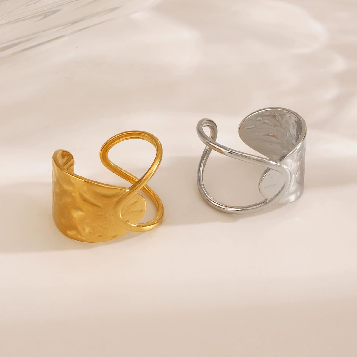 AIETUE Chunky Rings For Women, Gold Silver Thumb Ring Asymmetrical Wavy Curve Ring Adjustable Non Tarnish Dainty Stainless Steel New Year Anniversary Birthday Jewelry Gift (Crossing Silver)