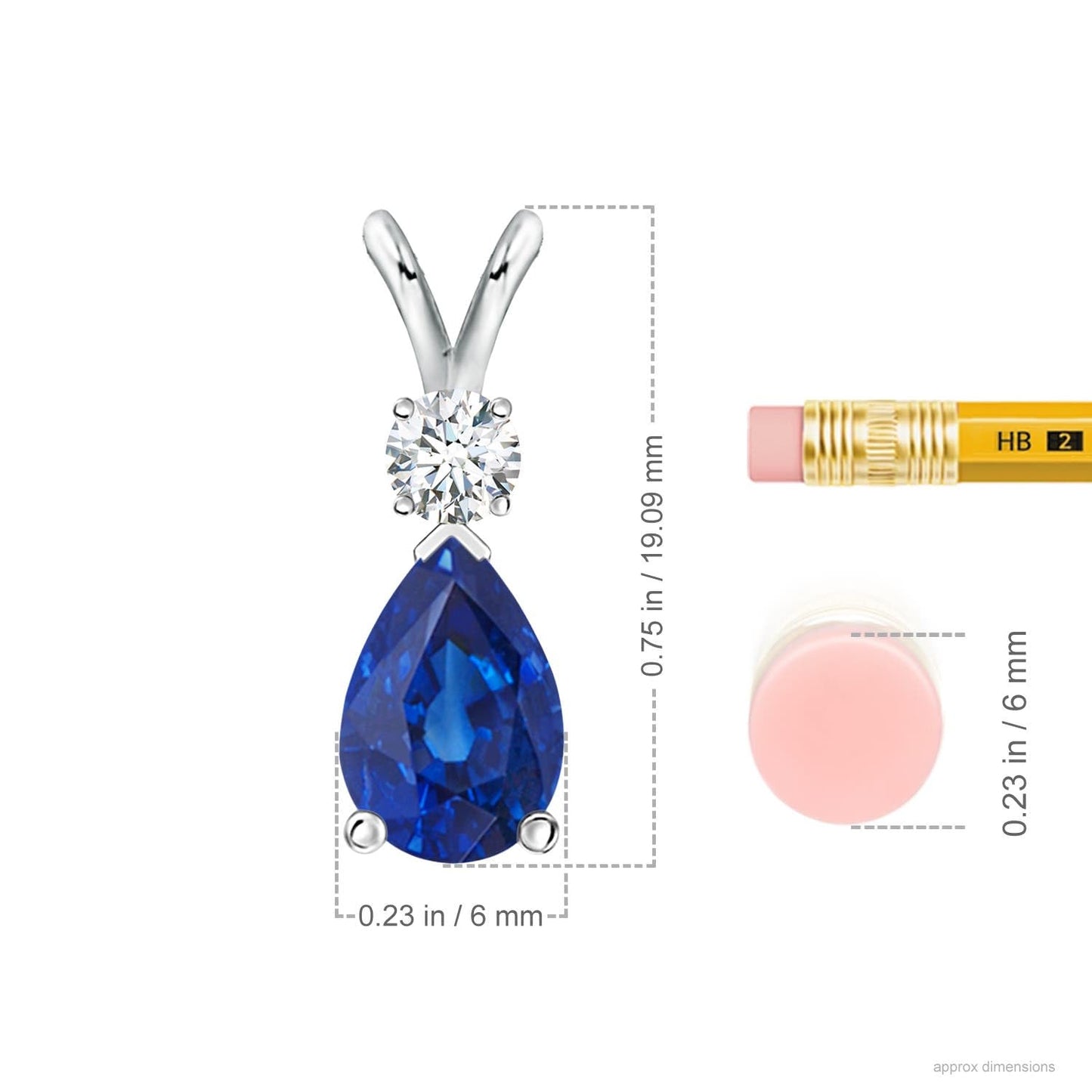 Angara Natural Blue Sapphire Solitaire Pendant for Women | Prong-Set Blue Sapphire Teardrop V-Bale Pendant with Diamond in Sterling Silver | September Birthday, Gemstone Jewelry Gift | AAA | 6x4mm
