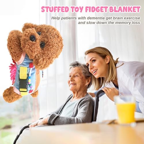 Fidget Blanket for Elderly with Dementia Fidget Dog Blanket Activities and Gift for Senior with Alzheimer’s or Dementia