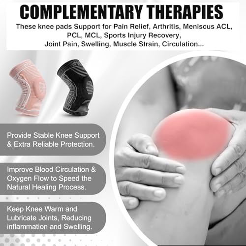 Compression Knee Pads for Women Men Sports 2 Pack Knee Sleeves with Patella Gel Pad & Side Stabilizers, Knee Braces for Knee Support Workout Sports ACL & Arthritis Pain Relief Black (XXL)