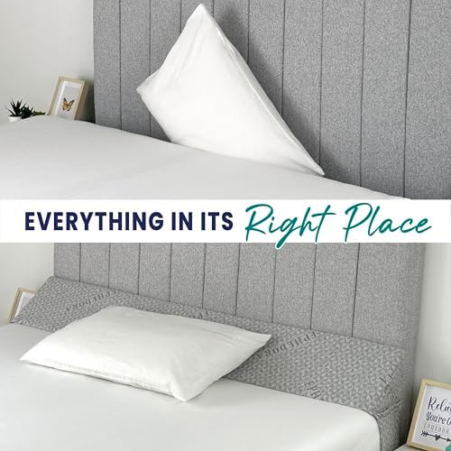 Bed Wedge Pillow for Headboard Gap Filler Queen Size - High Density Memory Foam Headboard Pillow Wedge Prevents Items Falling - Triangle Mattress Spacer with Pockets