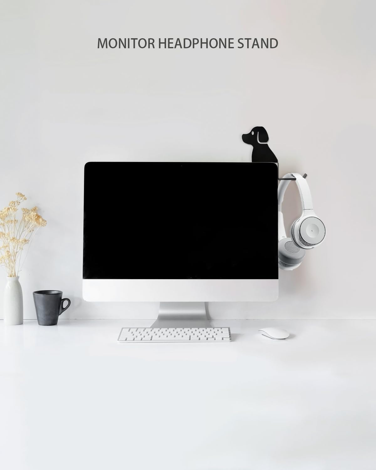 FEYRUN Monitor Stand, Puppy Tail Hook for Headphone, Saves Desk Space and Protects Headphones, Organizer Decorative Hanger for Hanging Keys Cables and More (Black)